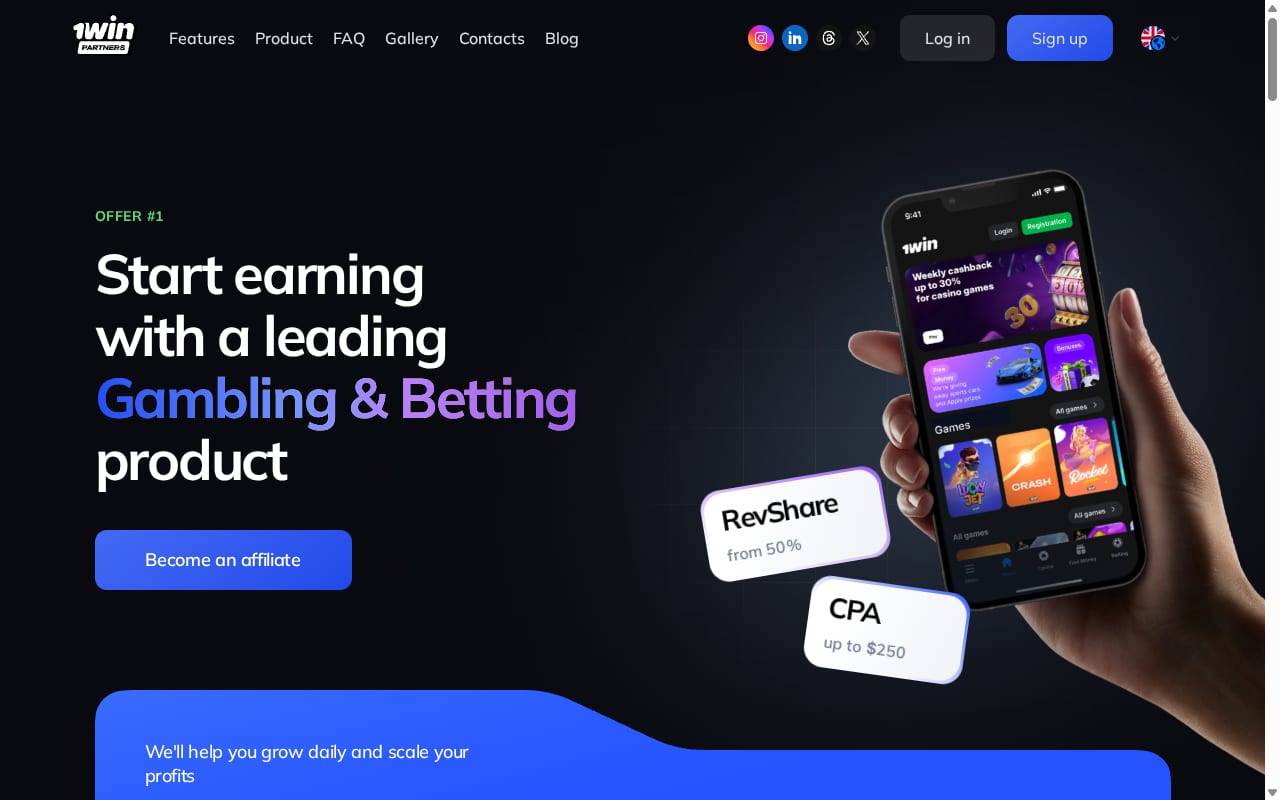 1win Partners website screenshot