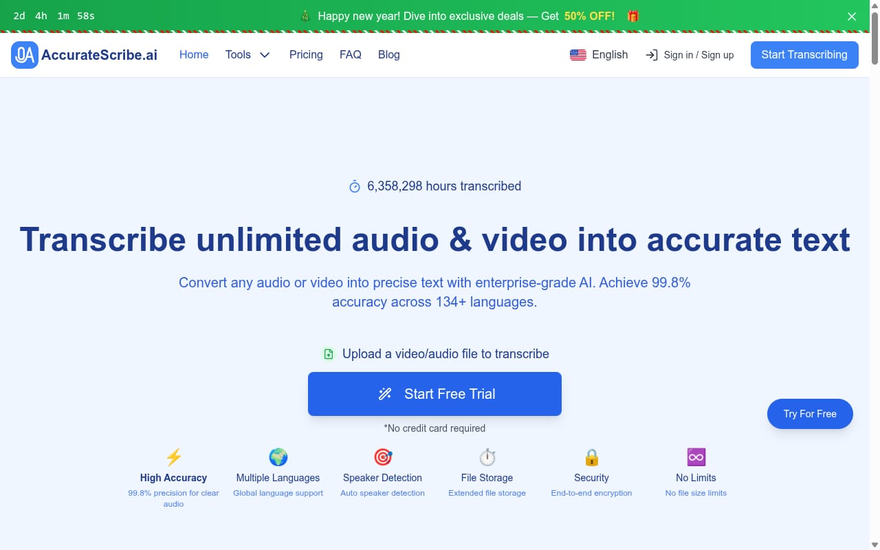 AccurateScribe AI Affiliate Program website screenshot