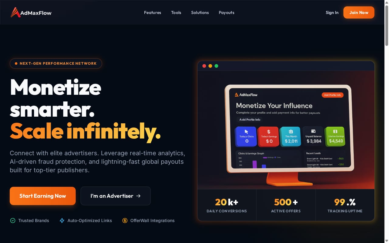 AdMaxFlow 網站截圖