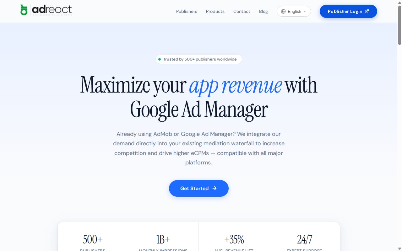 Adreact website screenshot