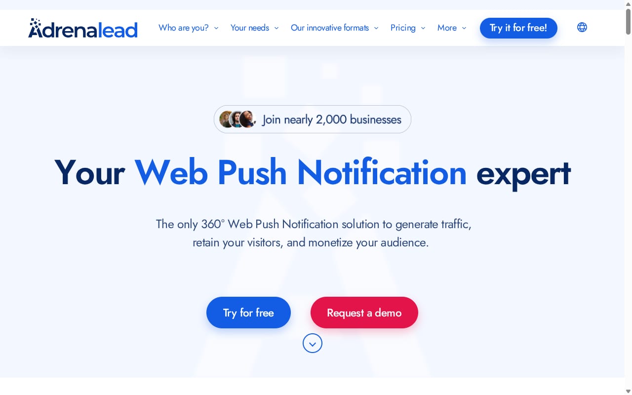 Adrenalead website screenshot
