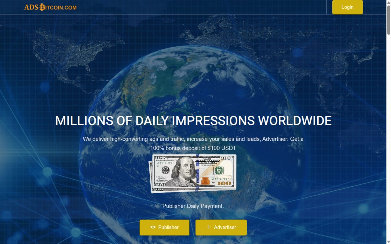 Ads Bitcoin website screenshot