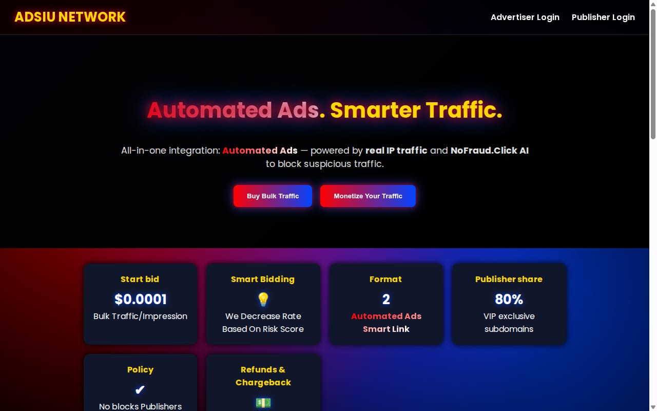 ADSiU Ads Network website screenshot