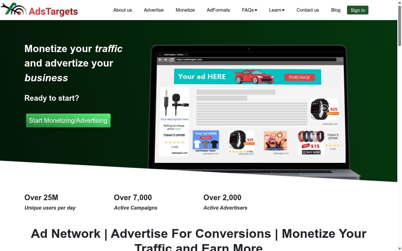 AdsTargets website screenshot