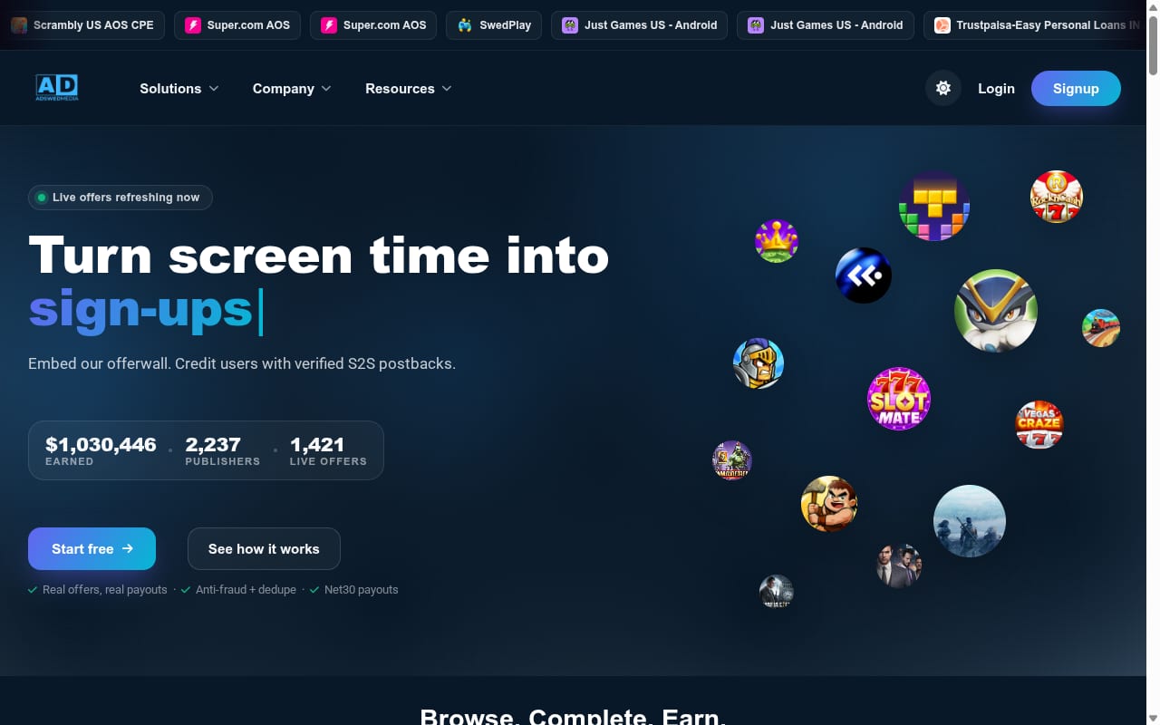Adswedmedia website screenshot