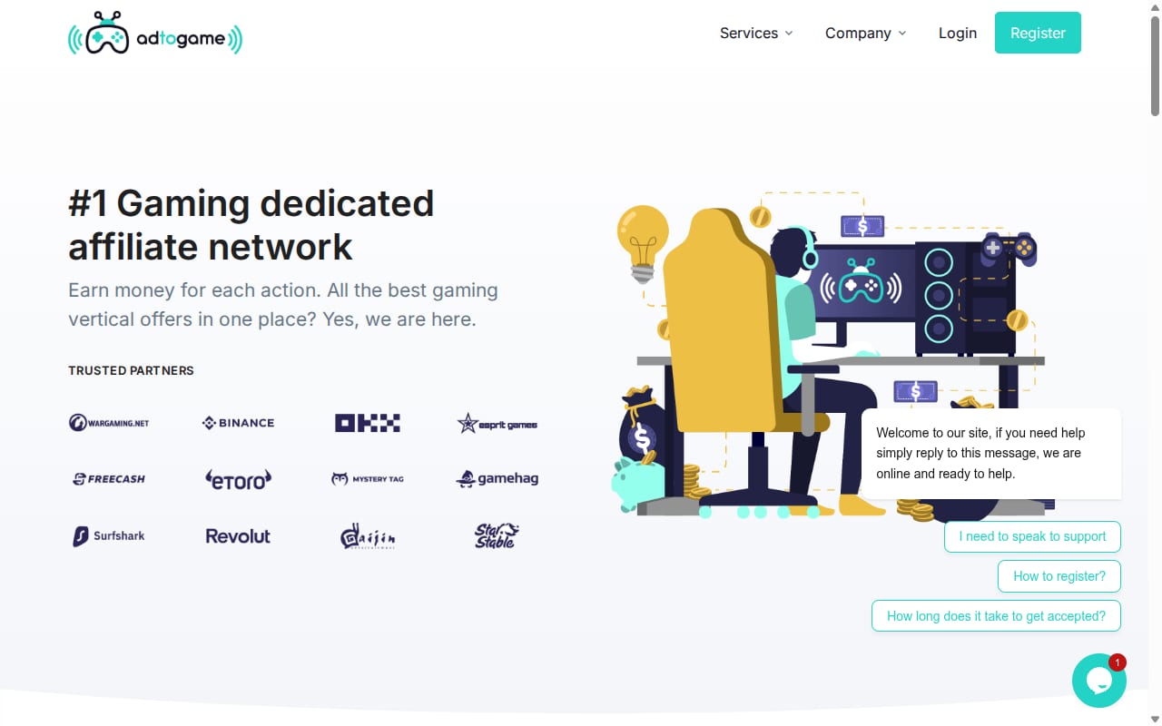 Adtogame website screenshot