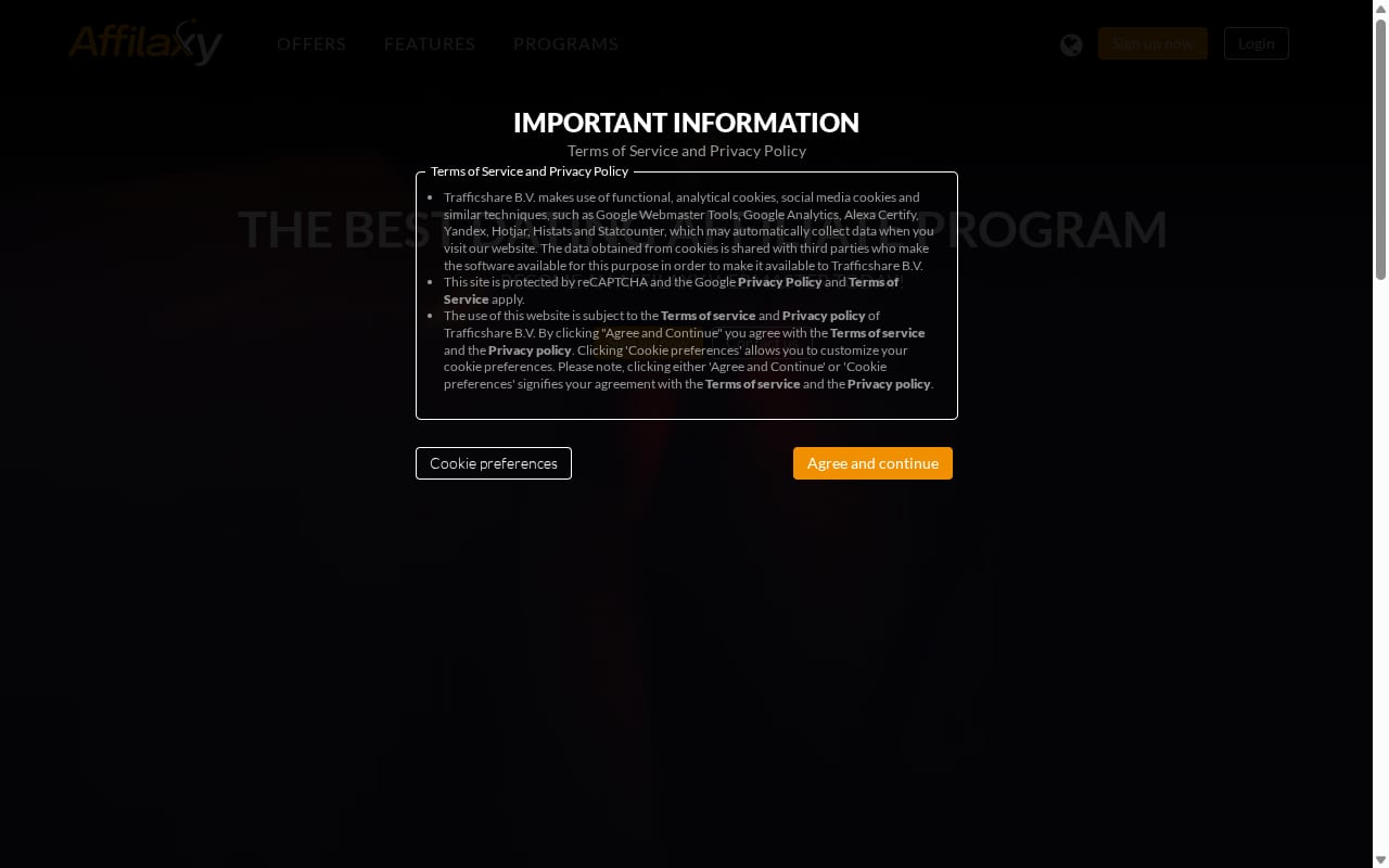 Affilaxy website screenshot