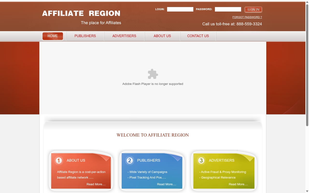 Affiliate Region website screenshot