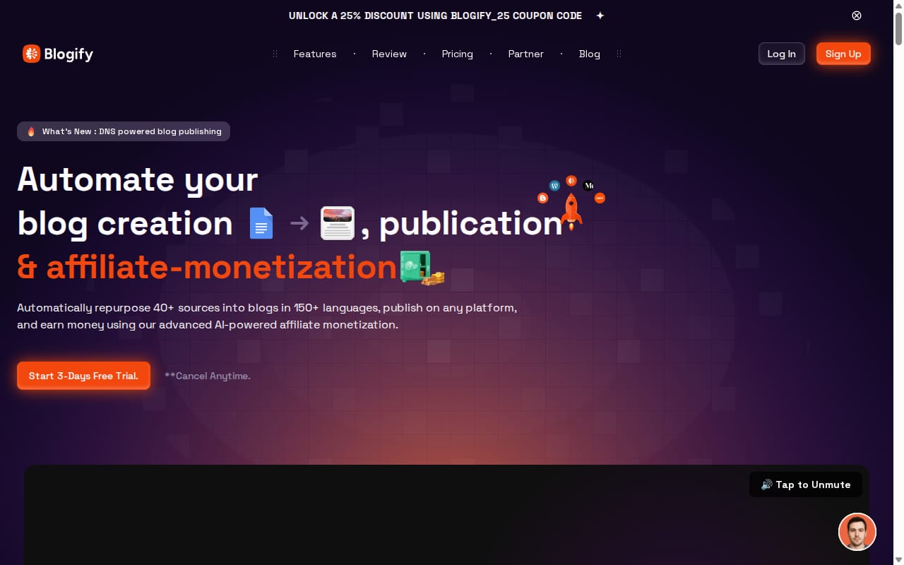 Blogify Affiliate Program website screenshot