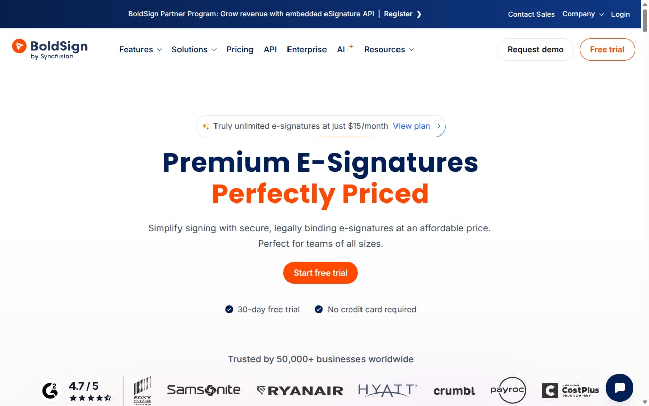 BoldSign website screenshot