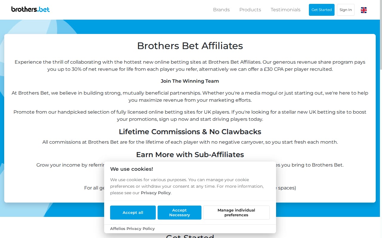 Brothers Bet Affiliates 網站截圖