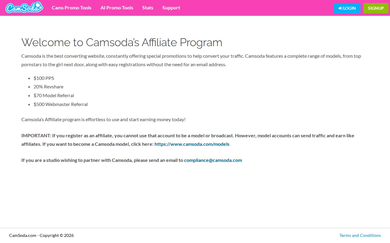 Camsoda Affiliate Program website screenshot
