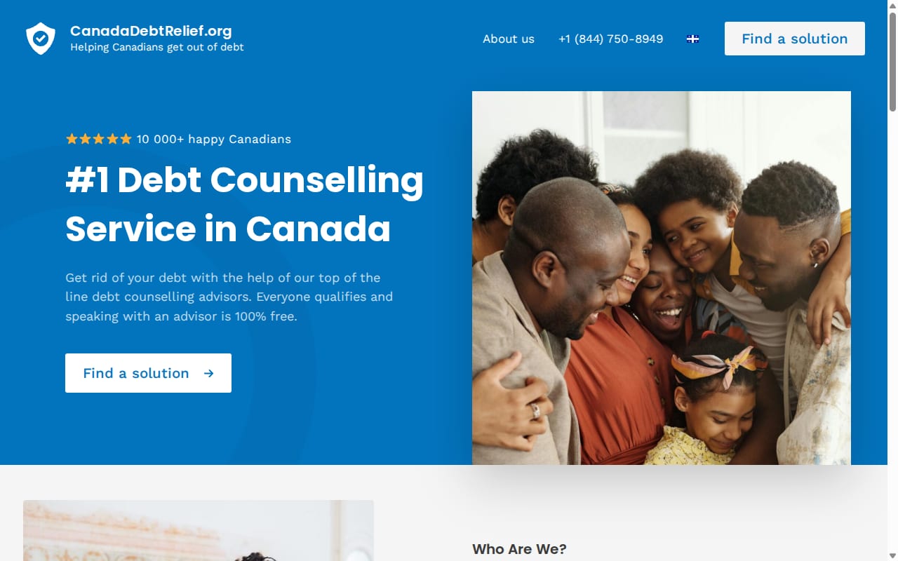 Canada Debt Relief - Affiliate Program website screenshot
