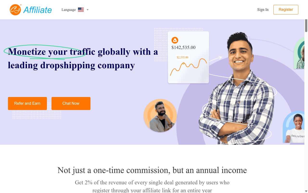 CJdropshipping Affiliate 網站截圖