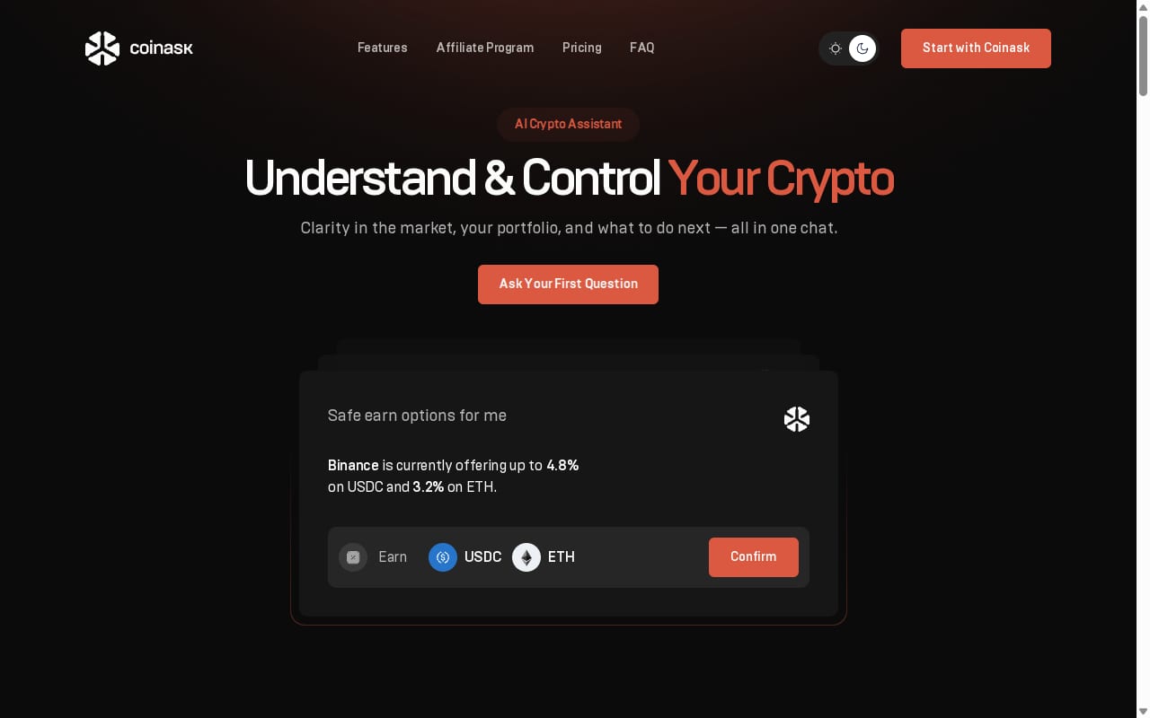 Coinask Affiliate Program website screenshot