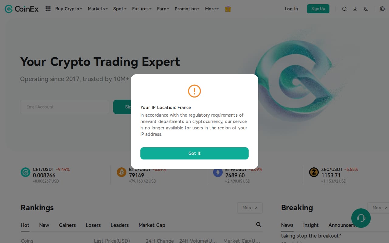 CoinEx Exchange Ambassador website screenshot