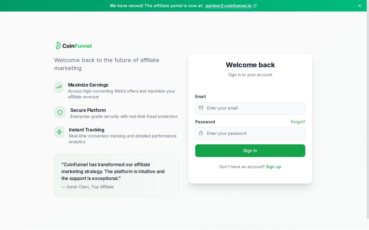 CoinFunnel website screenshot