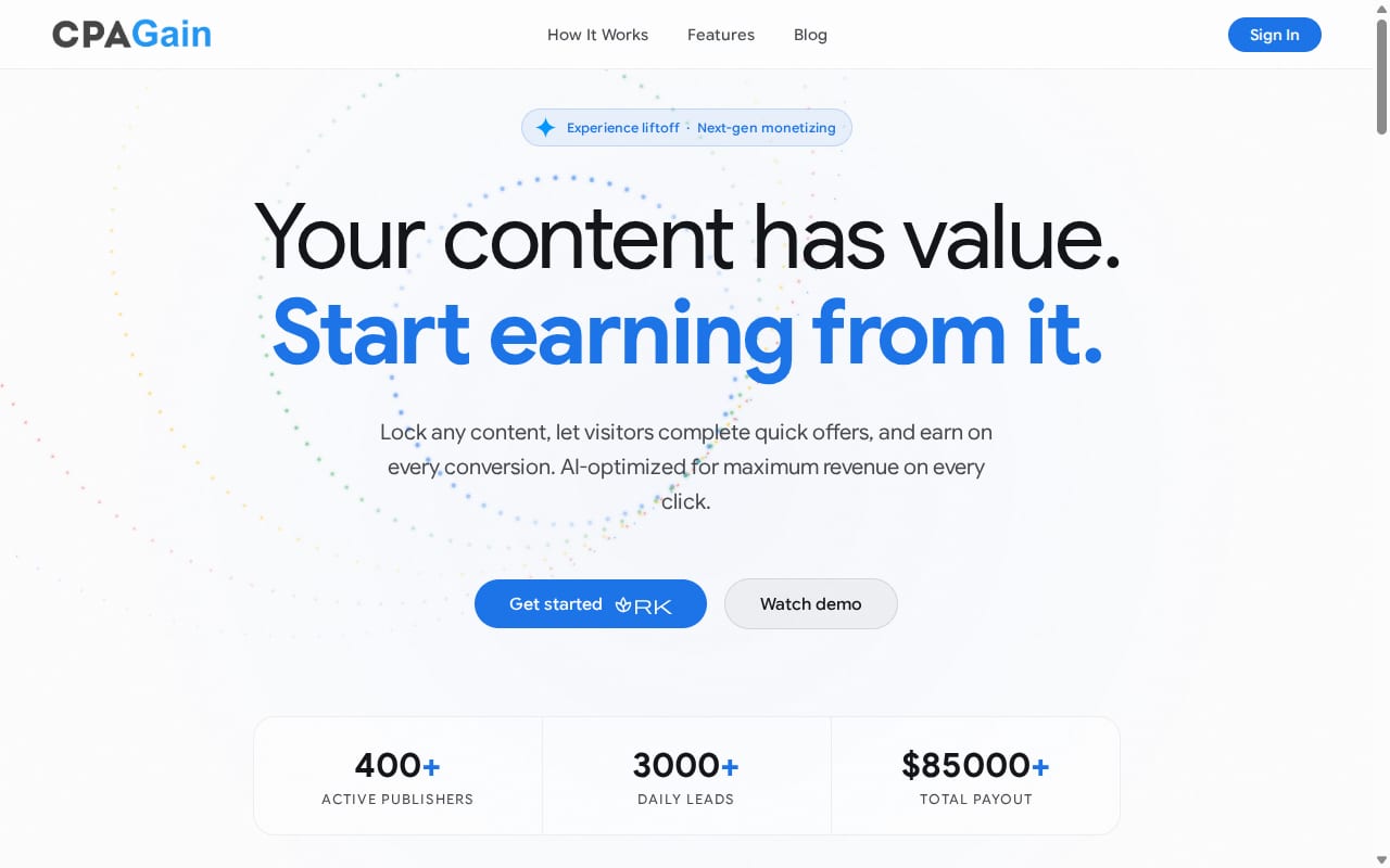 CPAGain website screenshot