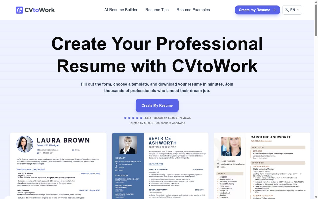 CVtoWork Affiliate Program 網站截圖