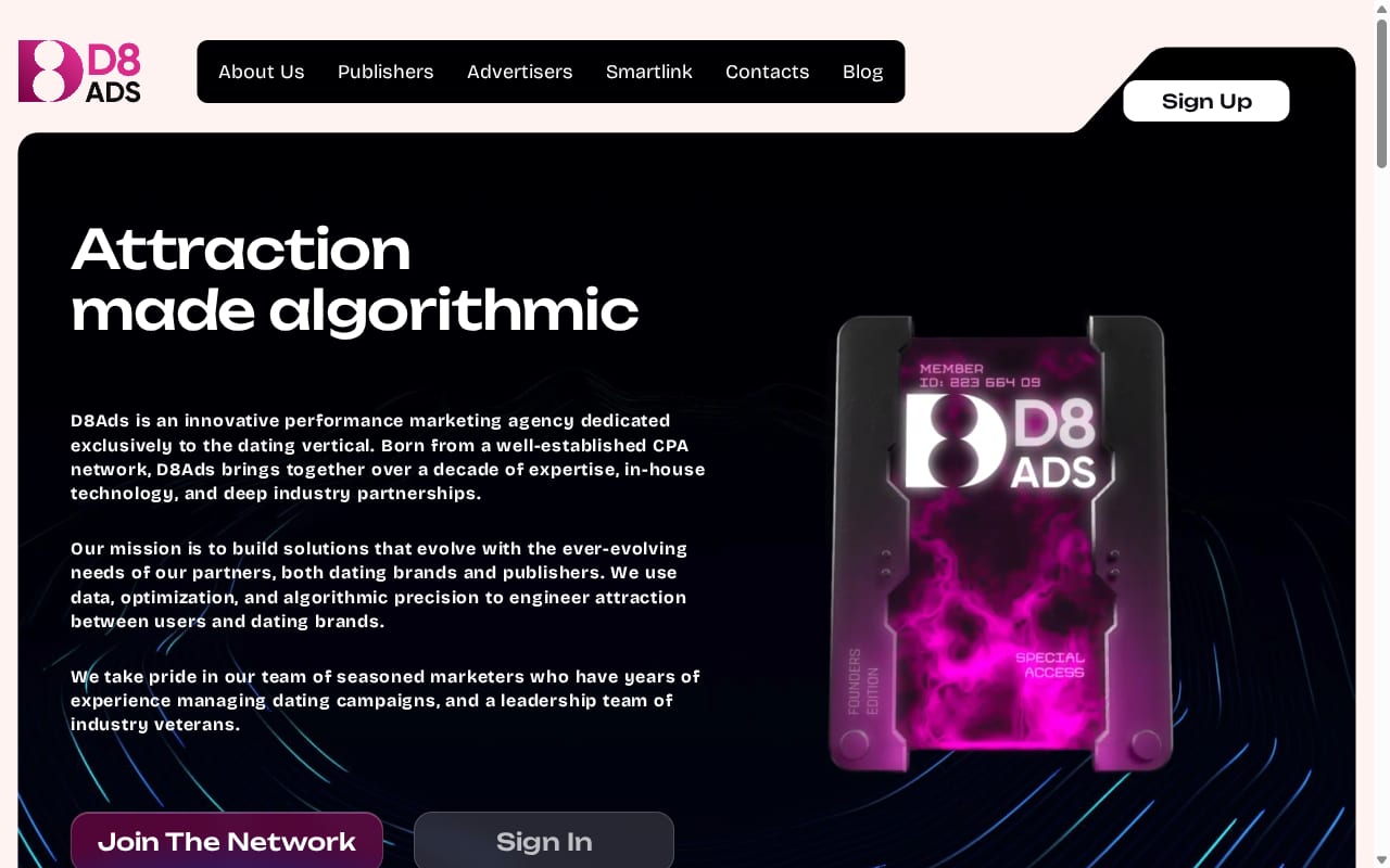 D8Ads website screenshot