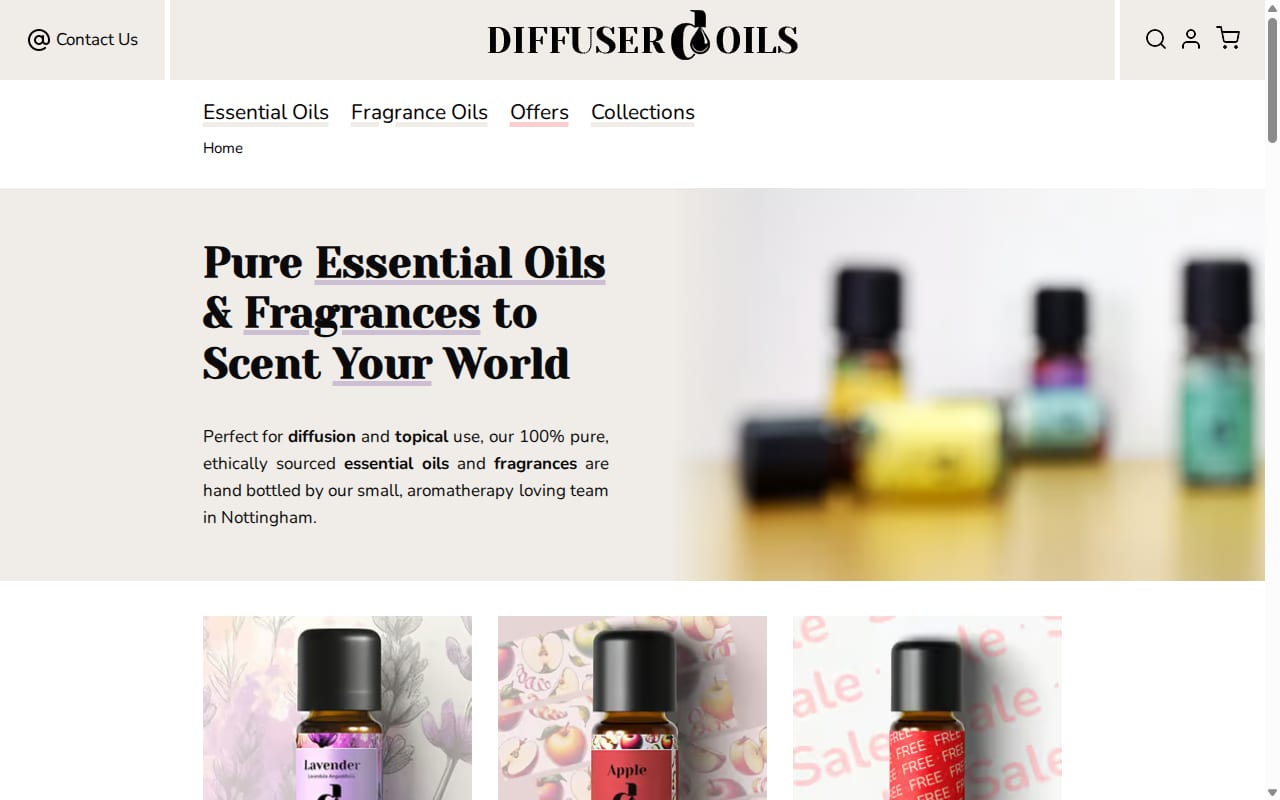 Diffuser Oils UK Affiliate Program website screenshot