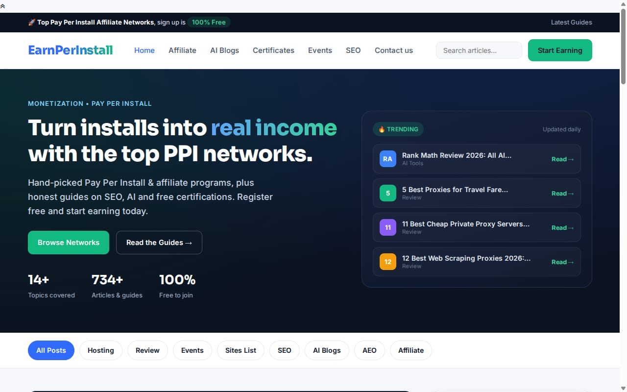 Earn Per Install website screenshot