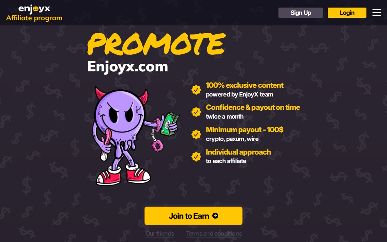 EnjoyX Affiliate Program website screenshot