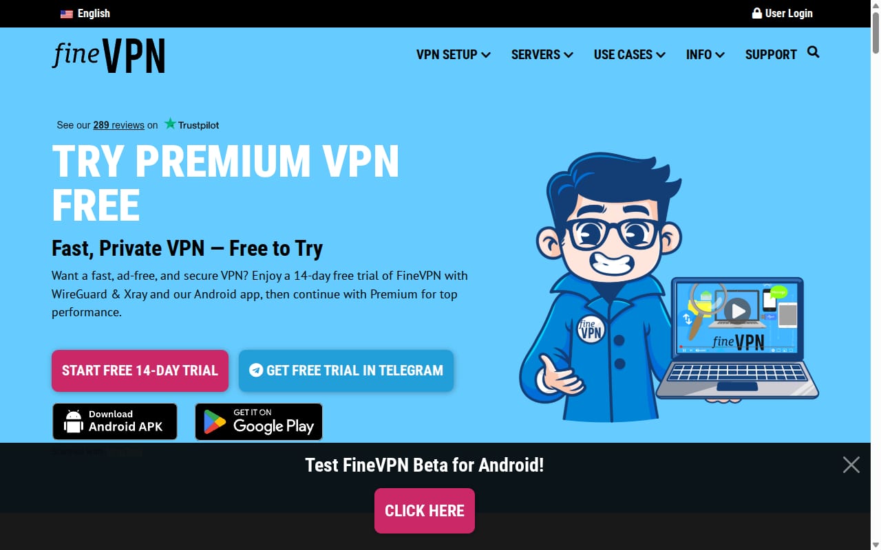 FineVPN Affiliate Program website screenshot
