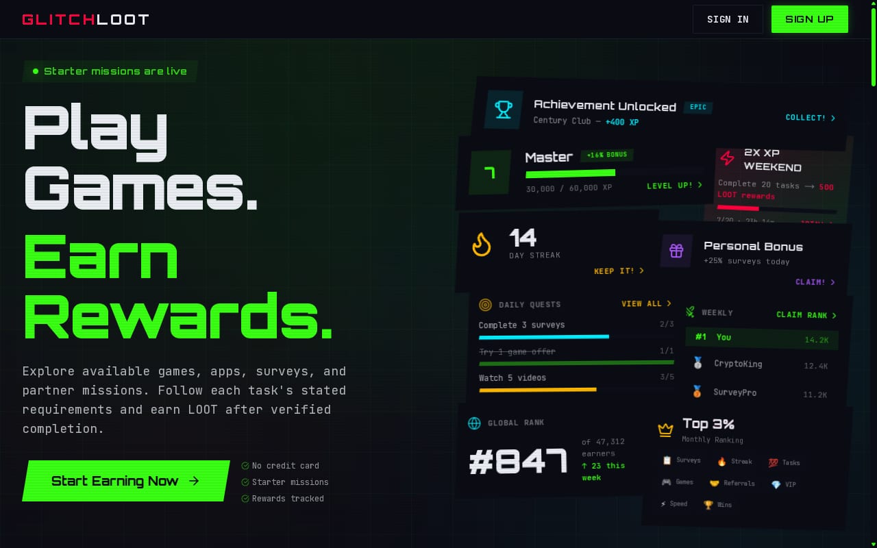 GlitchLoot Affiliate Program website screenshot
