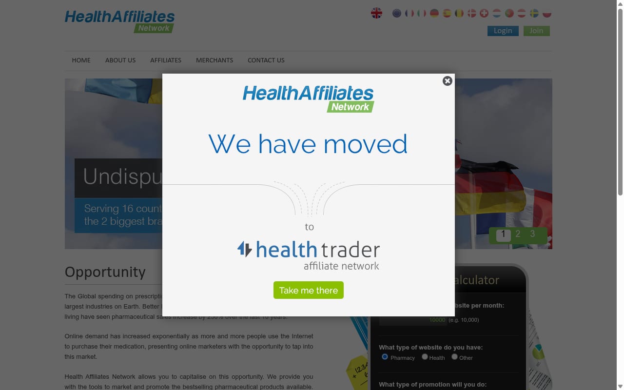 Health Affiliates Network website screenshot