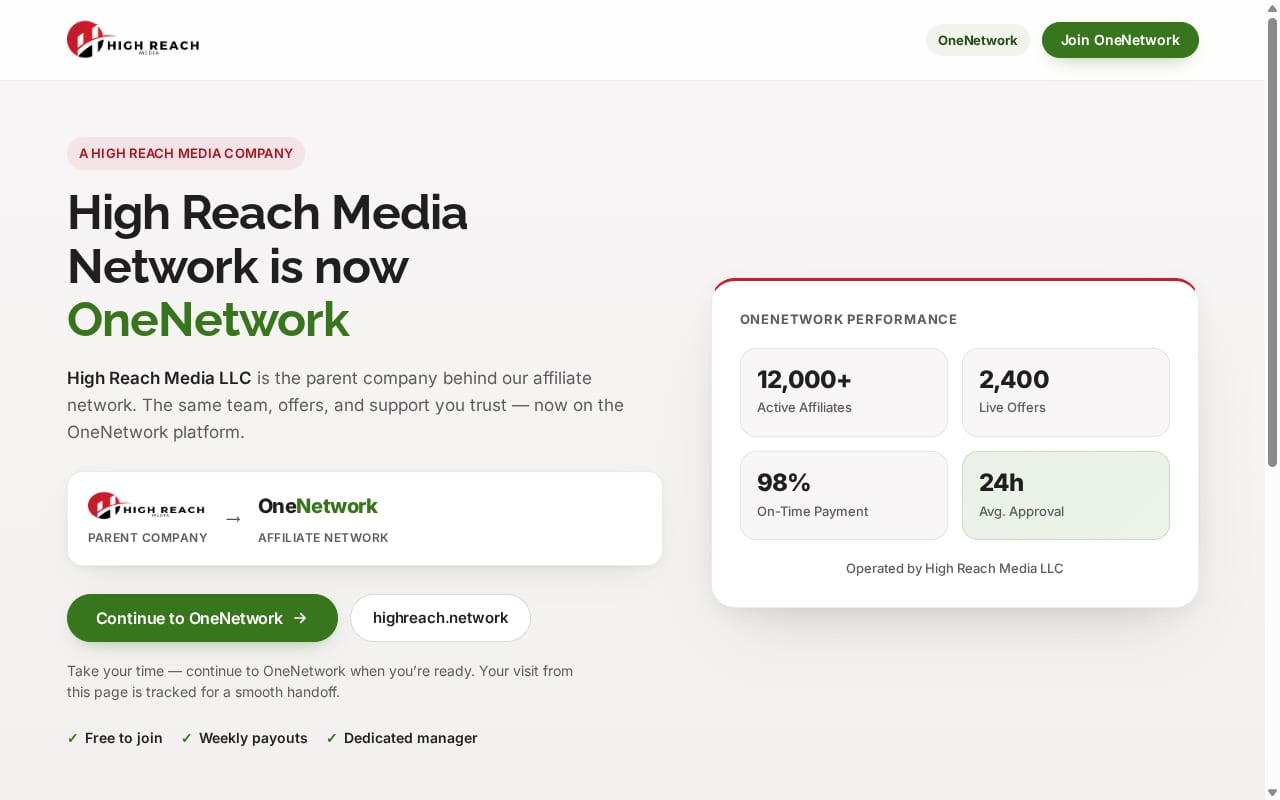 High Reach Media Network website screenshot