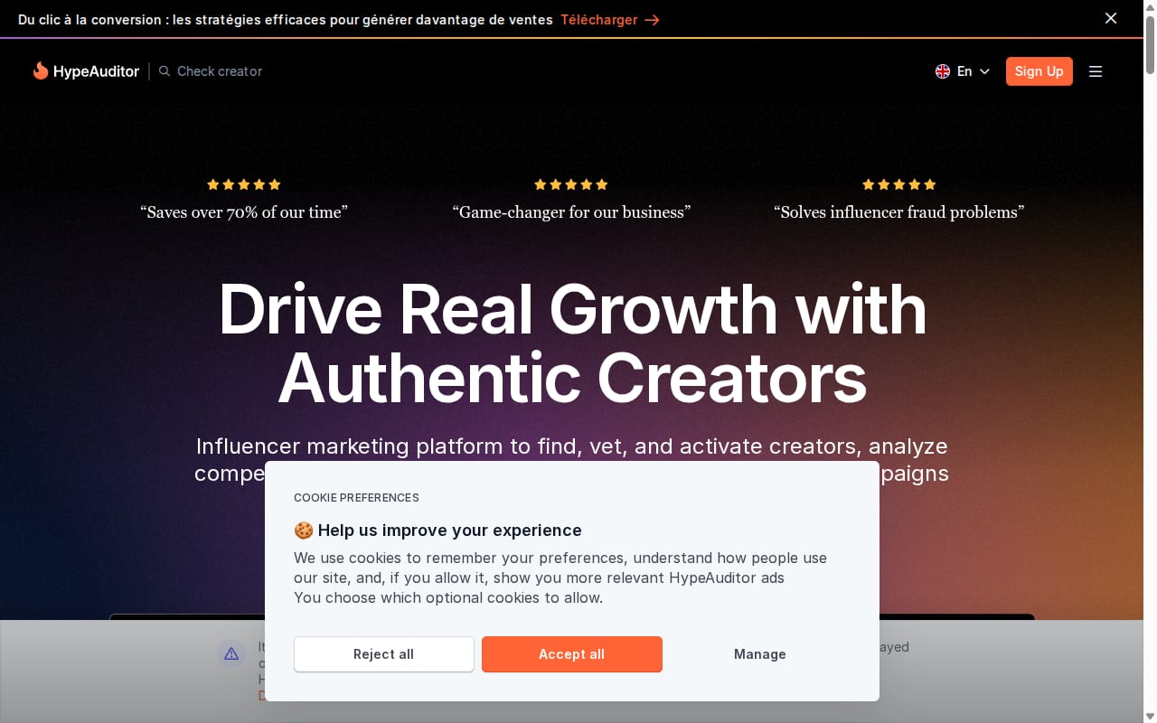 HypeAuditor Affiliate Program website screenshot