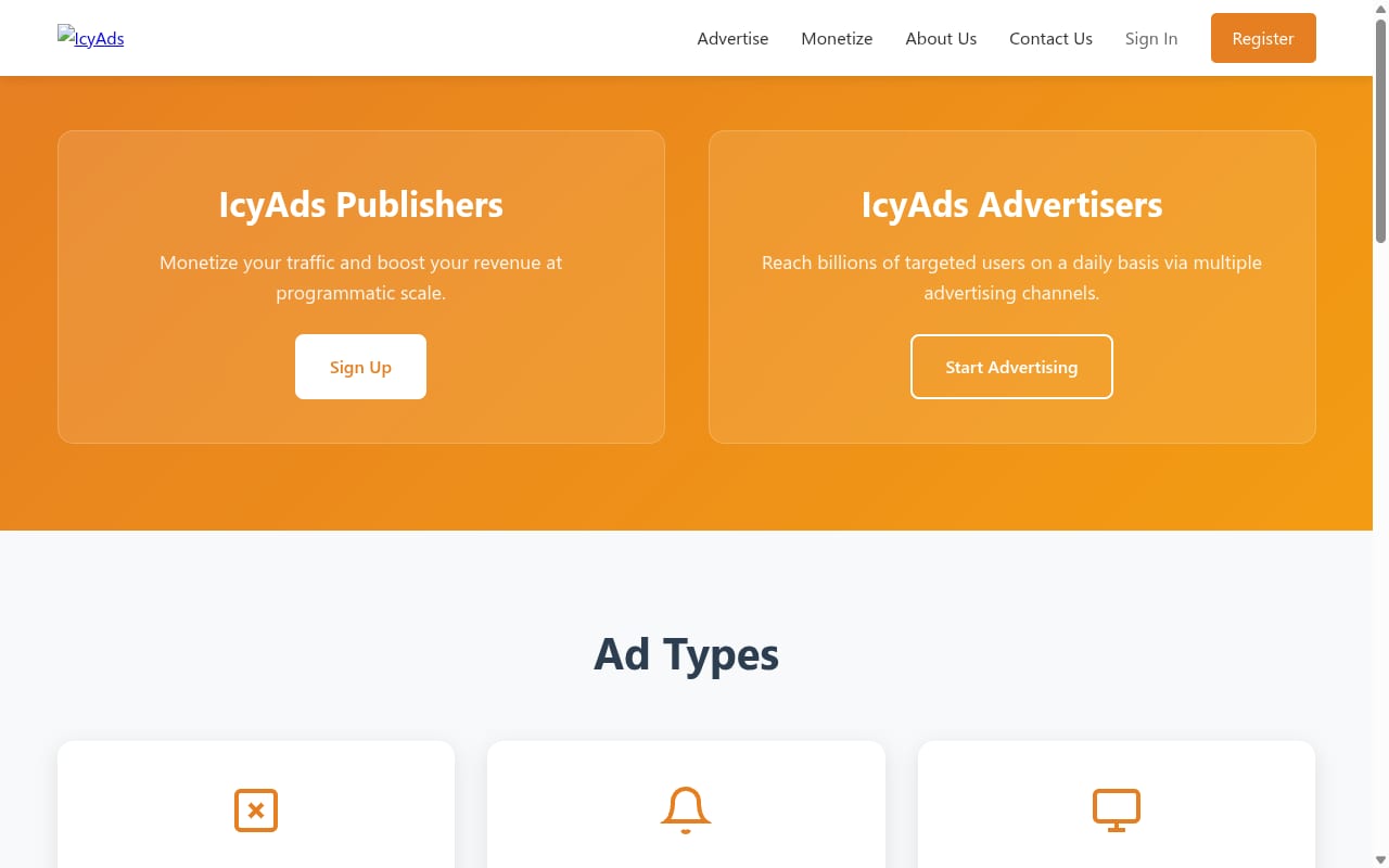 IcyAds website screenshot