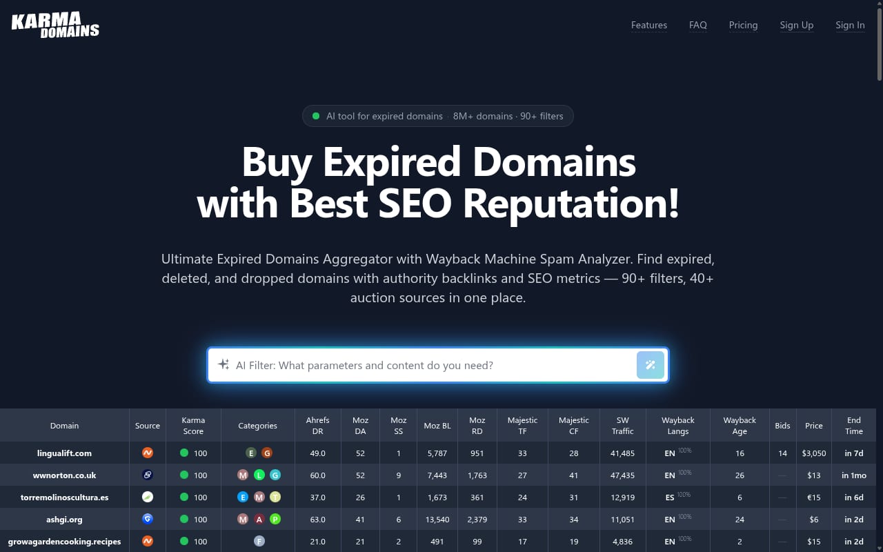 Karma.Domains SEO Affiliate Program 網站截圖