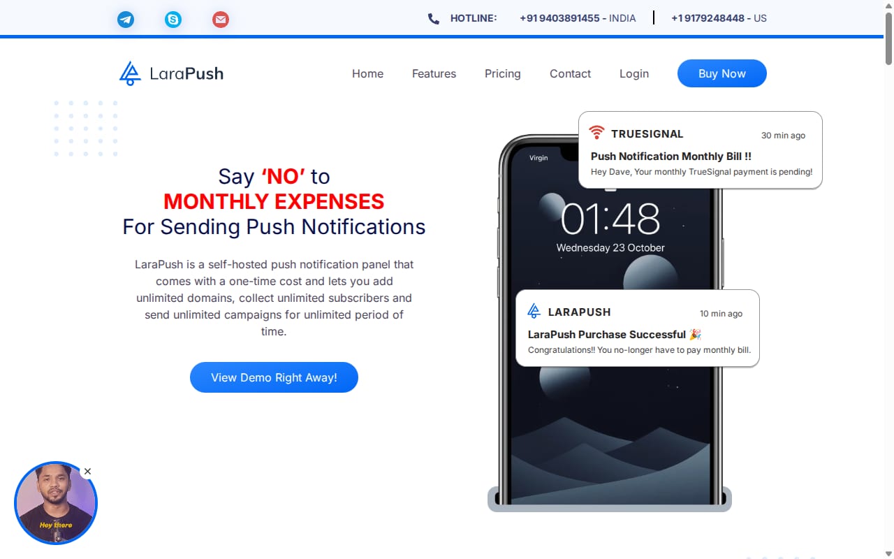 LaraPush Affiliate Program website screenshot