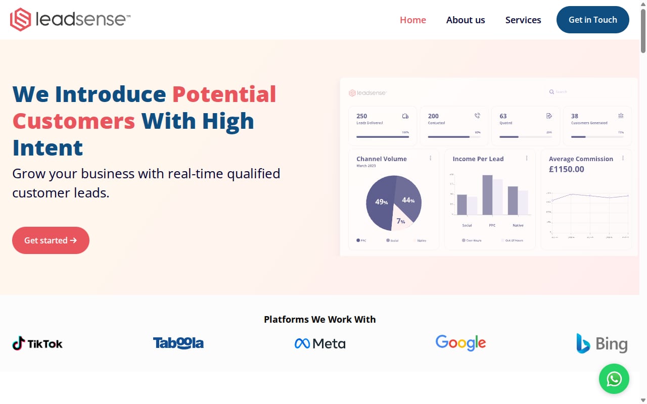 LeadSense website screenshot