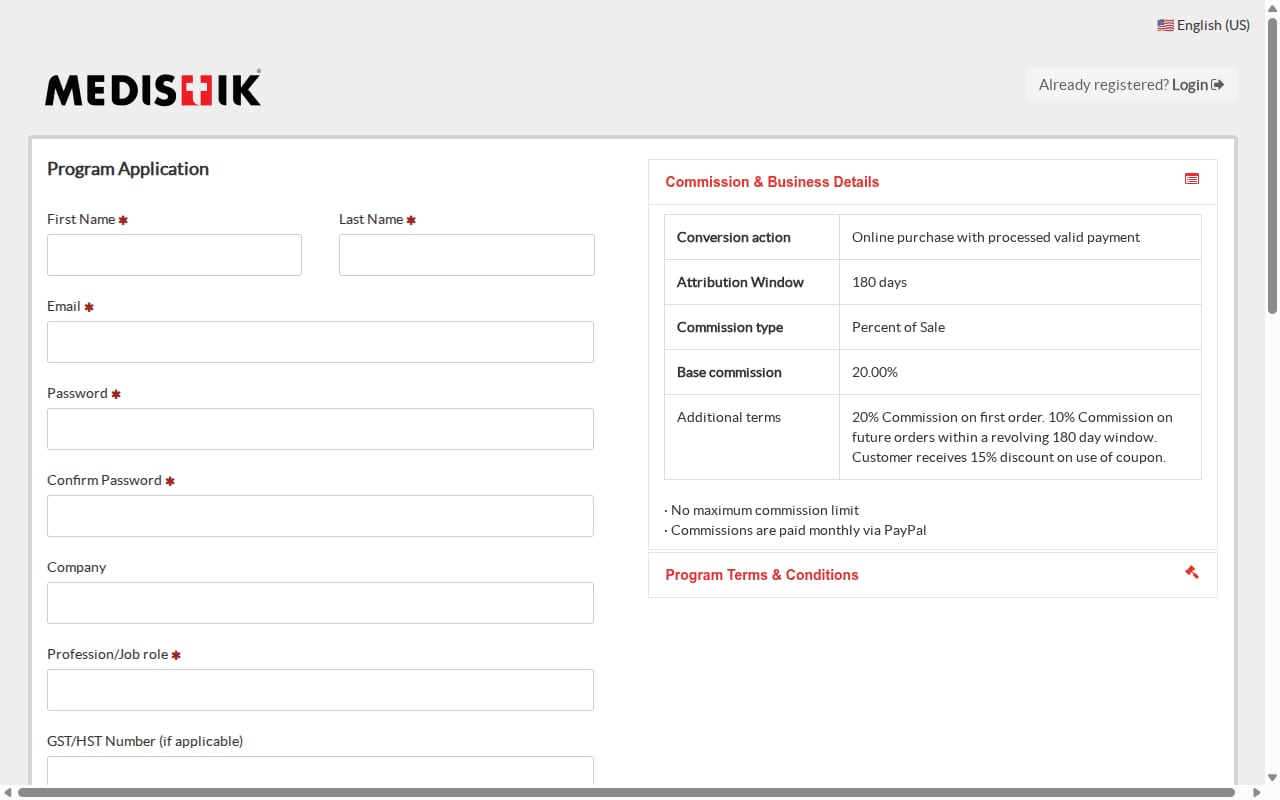 MEDISTIK Affiliate Program website screenshot