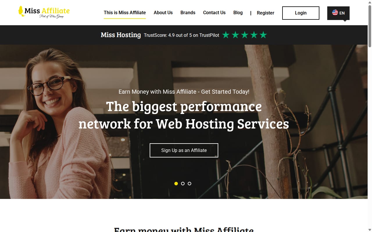 Miss Affiliate website screenshot