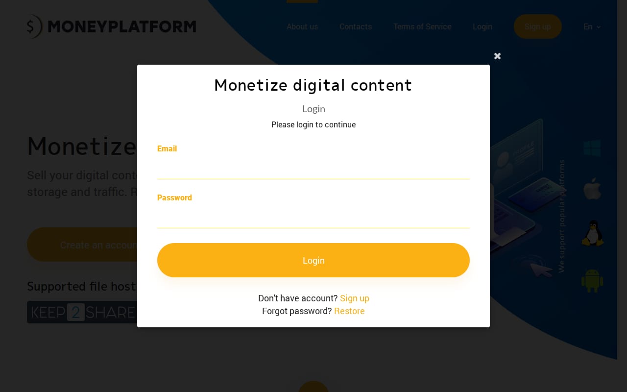 MoneyPlatform website screenshot