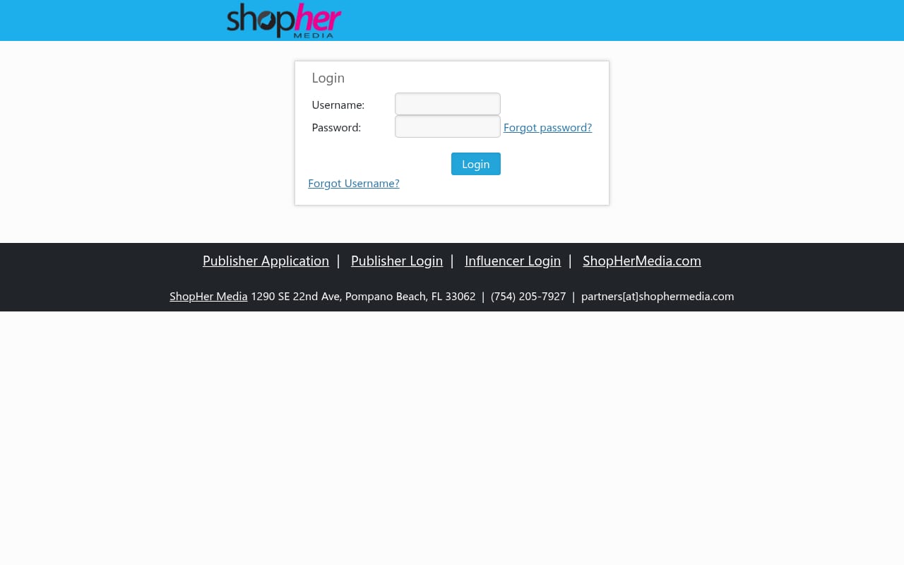 ShopHer Media website screenshot