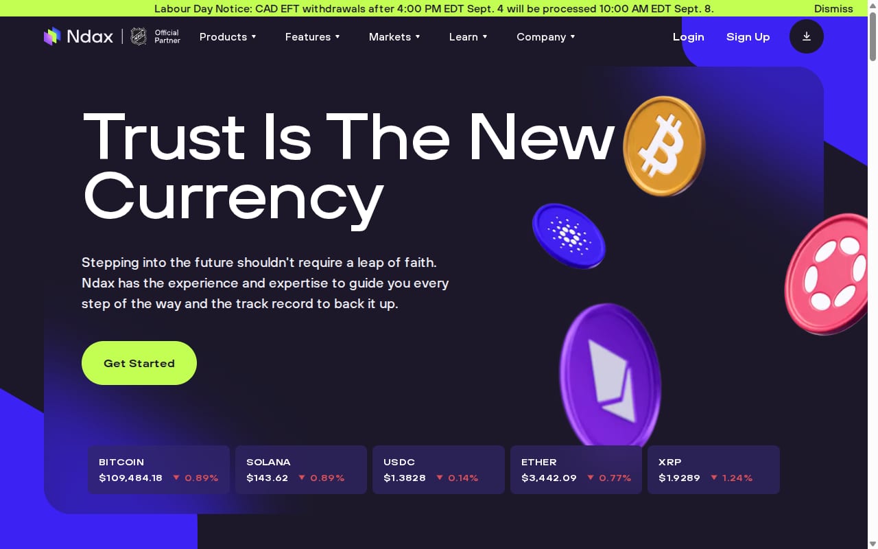 NDAX Affiliate Program website screenshot