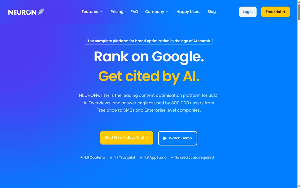 NeuronWriter Affiliate Program website screenshot