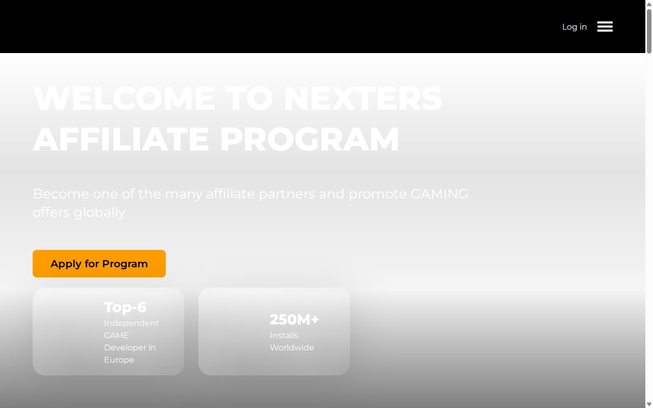 Nexters Affiliate Program website screenshot