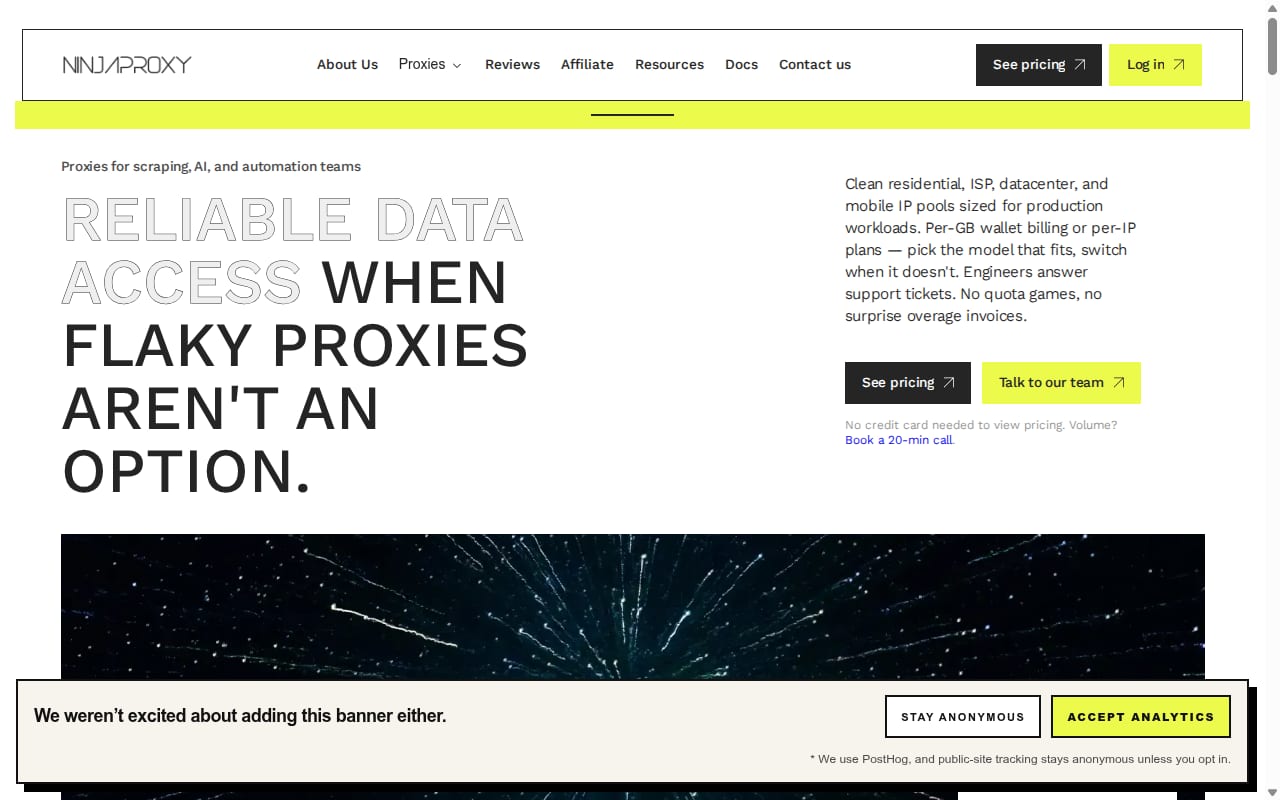 NinjaProxy Affiliate website screenshot