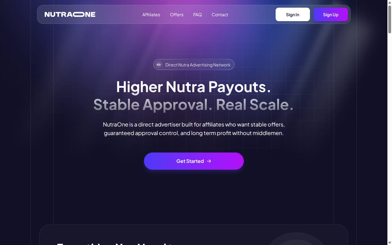Nutra One website screenshot