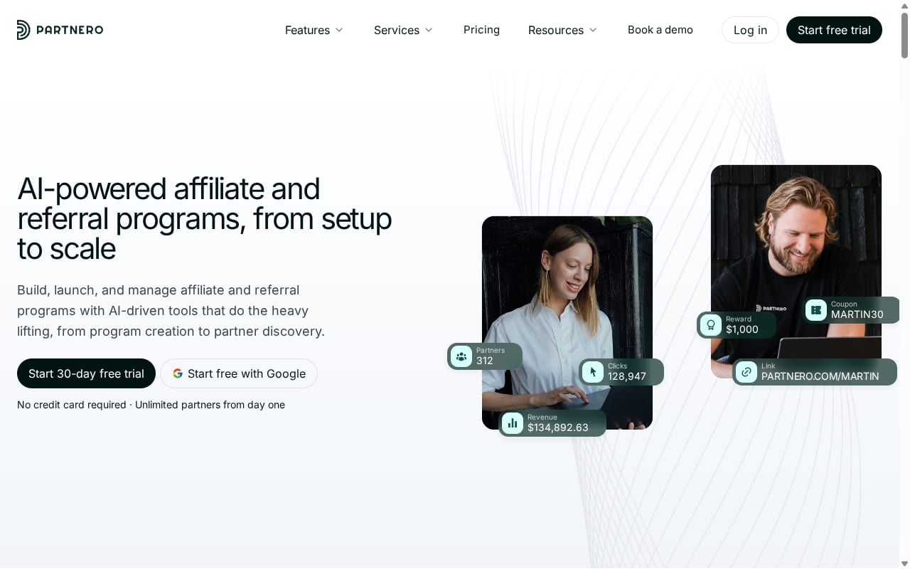 Partnero Affiliate Program website screenshot