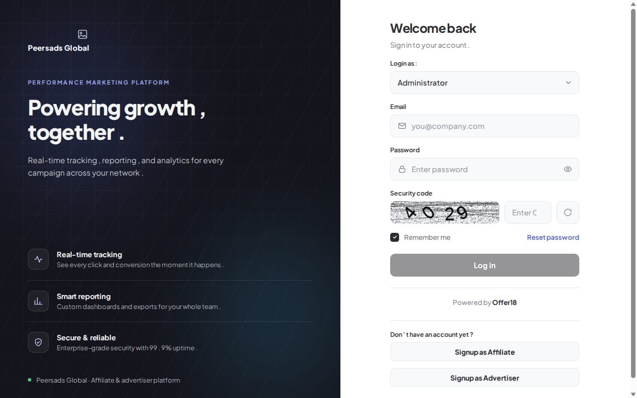 Peersads Global website screenshot