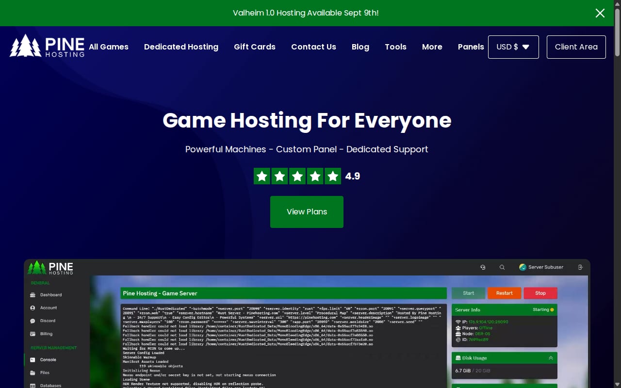 Pine Hosting Affiliate website screenshot