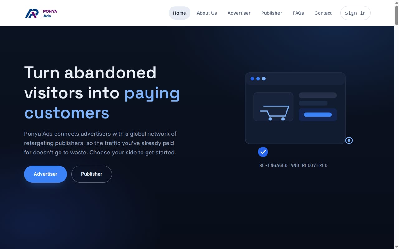 Ponya Ads website screenshot