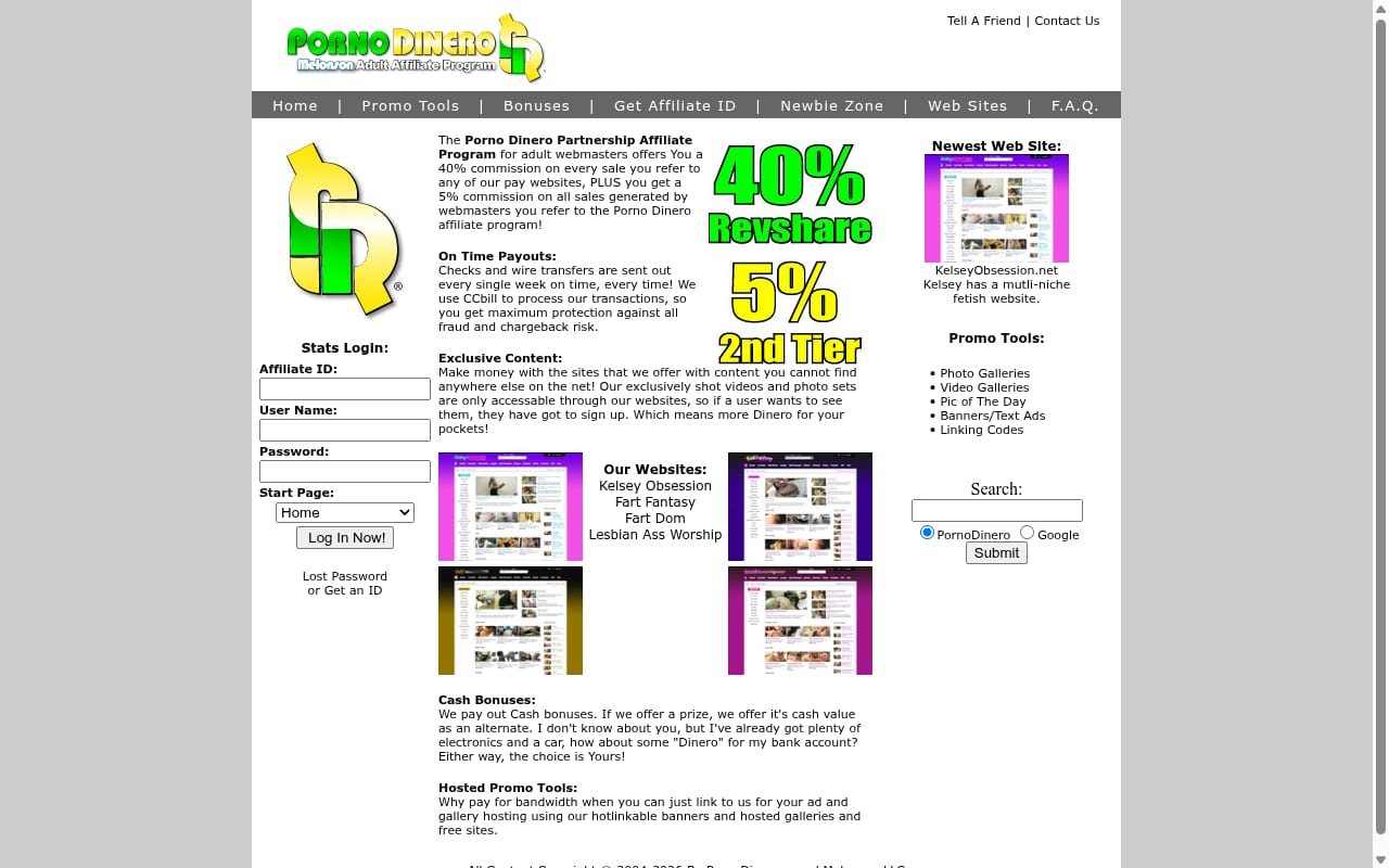 Porno Dinero Affiliate Program website screenshot